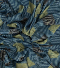 Blue Handloom Chanderi Cotton Saree With Printed Geometric Motifs-CC1216