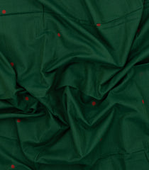 Bottle Green Handloom Bengal Cotton Saree With Coin Buttas-BG1759
