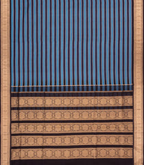 Navy Blue & Cyan Handloom Soft Silk Cotton Saree With Stripes-SC4559
