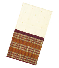 Cream Handloom Korvai Kanchipuram Silk Saree With Zari Buttas-KA16348