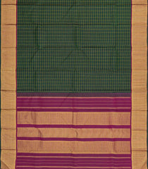 Bottle Green Handloom Kanchipuram Silk Saree With Checks-KA15277