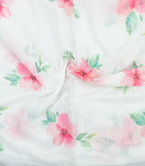 White Printed Synthetic Linen Saree With Floral Motifs-SY0180