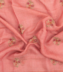 Peach Embroidered Linen Saree With Floral Motifs-LI0765