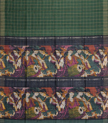 Dark Green Woven Dupion Silk Saree With Checks & Printed Pallu-DS0630