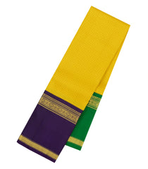 Yellow Handloom Korvai Kanchipuram Silk Saree With Silk Checks & Ganga Jamuna Border-KA16787