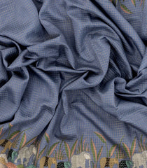 Grey Pritned Dupion Saree With Zari Checks & Border -BL4997