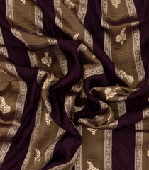 Dark Maroon Woven Synthetic Satin Saree With Floral Zari Motifs-BL4857