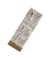 Cream Printed Kalamkari Cotton Saree With Zari Border-KAL1225