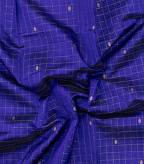 Blue Handloom Silk Cotton Saree With Checks & Buttas-SC4731