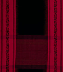 Black Handloom Bengal Cotton Saree With Floral Crimson Border-BG1545