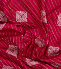 Red Printed Art Dola Silk Saree With Stripes & Floral Motifs-BL5753