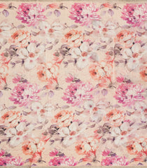 Peach Handloom Linen Saree With Printed Floral Motifs-LI0641