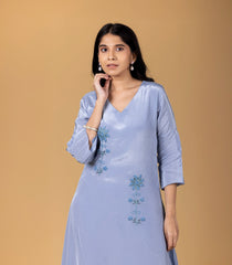 Pastel Blue Embroidered Festive Kurta-KR0837