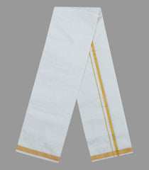 White Handloom Pure Silk 8 Yards Dhoti With Zari Border-CD1548