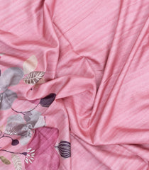 BubbleGum Pink Printed Synthetic Tussar Silk Saree With Floral Motifs-SY0175