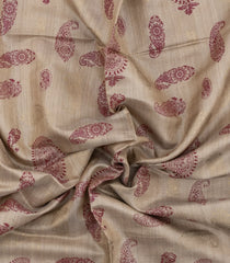 Beige Printed Tussar Silk Saree With Paisley Motifs-TU3781