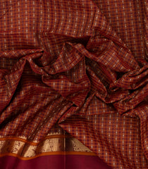 Maroon Handloom Silk Cotton Saree With Checks & Buttas-SC3907