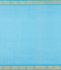 Blue Handloom Silk Cotton Saree With Zari Buttas & Contrast Border-SC4663