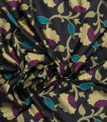 Black Handloom Kanchipuram Silk Saree With Meena Floral Motifs-KA15753
