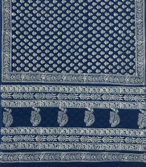 Navy Blue Printed Jaipur Cotton Saree With Printed Floral Motifs-JC1755