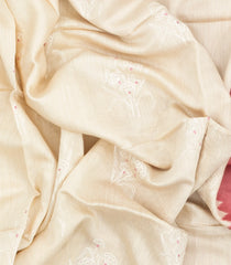 Off White Printed Tussar Silk Saree With Floral Motifs  & Contrast Pallu-TU3707