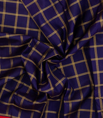 Navy Blue Handloom Korvai Kanchipuram Silk Saree With Checks-KA15532