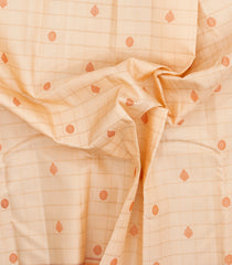 Cream Handloom Kanchipuram Silk Saree With Zari Checks & Buttas-KA15270