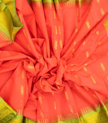 Orange Woven Chirala Cotton Saree With Zari Buttas & Contrast Temple Border-CR1291