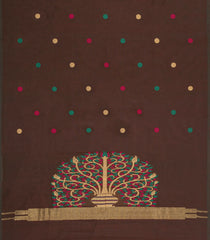 Dark Beige Woven Chettinad Cotton Saree With Buttas-CN1883