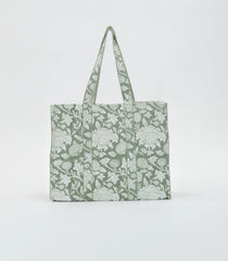 Shadow Green Bagru Printed Handmade Cotton Quilted Tote Bag-ACS1026