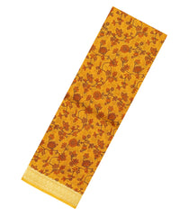 Mustard Printed Silk Saree With Floral Motifs & Zari Border-PS0681