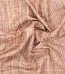 Beige Printed Synthetic Tussar Silk Saree With Pink Checks-SY0525