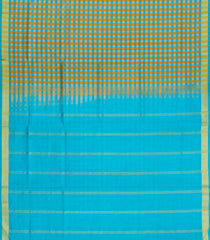 Turquoise & Mustard Handloom Silk Cotton Saree With Checks & Zari Border-SC4619