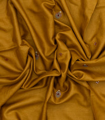Mustard Handloom Tussar Silk Saree With Printed & Embroidered Motifs-TU3814