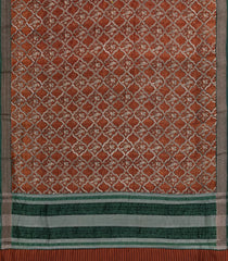 Rust Printed Chanderi Cotton Saree With Bird Motifs-CC1451