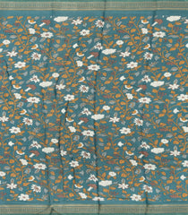 Cyan Printed Blended Viscose Saree With Kalamkari Pallu-BL5780