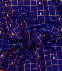 Blue Handloom Gadwal Silk Cotton Saree With Checks & Buttas-GA0475