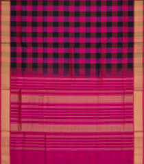 Black & Pink Handloom Silk Cotton Saree With Checks & Zari Border-SC4615