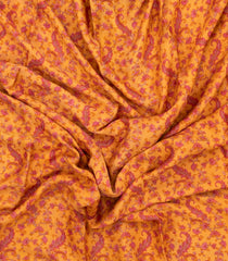 Yellow Woven Pure Silk Saree With Printed Floral Motifs-PS0654