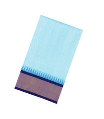 Turquoise Handloom Korvai Silk Cotton Saree With Contrast Temple Border-SC4428