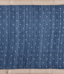Steel Blue Printed Tussar Silk Saree With Floral Motifs-TU3636