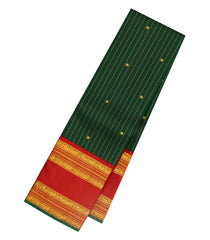 Dark Green Handloom Korvai Kanchipuram Silk Saree With Stripes & Buttas-KA15449