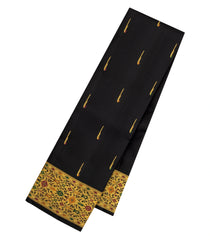 Black Handloom Kanchipuram Silk Saree With Muniya Buttas-KA15401