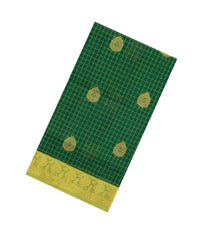 Green Handloom Silk Cotton Saree With Checks & Buttas-SC4740