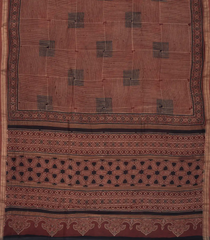 Brown Handloom Chanderi Cotton Saree With Printed Geometric Motifs-CC1215