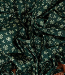 Bottle Green Handloom Tussar Silk Saree Printed With Floral Motifs