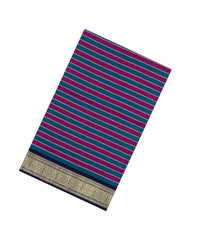 Magenta & Blue Handloom Silk Cotton Saree With Zari Stripes-SC4110