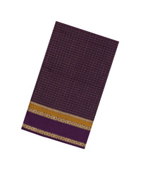 Dark Purple Handloom Silk Cotton Saree With Checks-SC4373