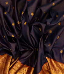 Black Handloom Kanchipuram Silk Saree With Zari Stripes & Buttas-KA12675