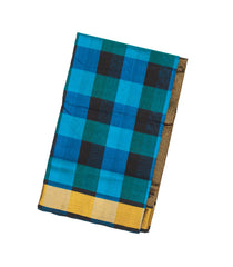 Blue & Black Handloom Silk Cotton Saree With Checks-SC3513